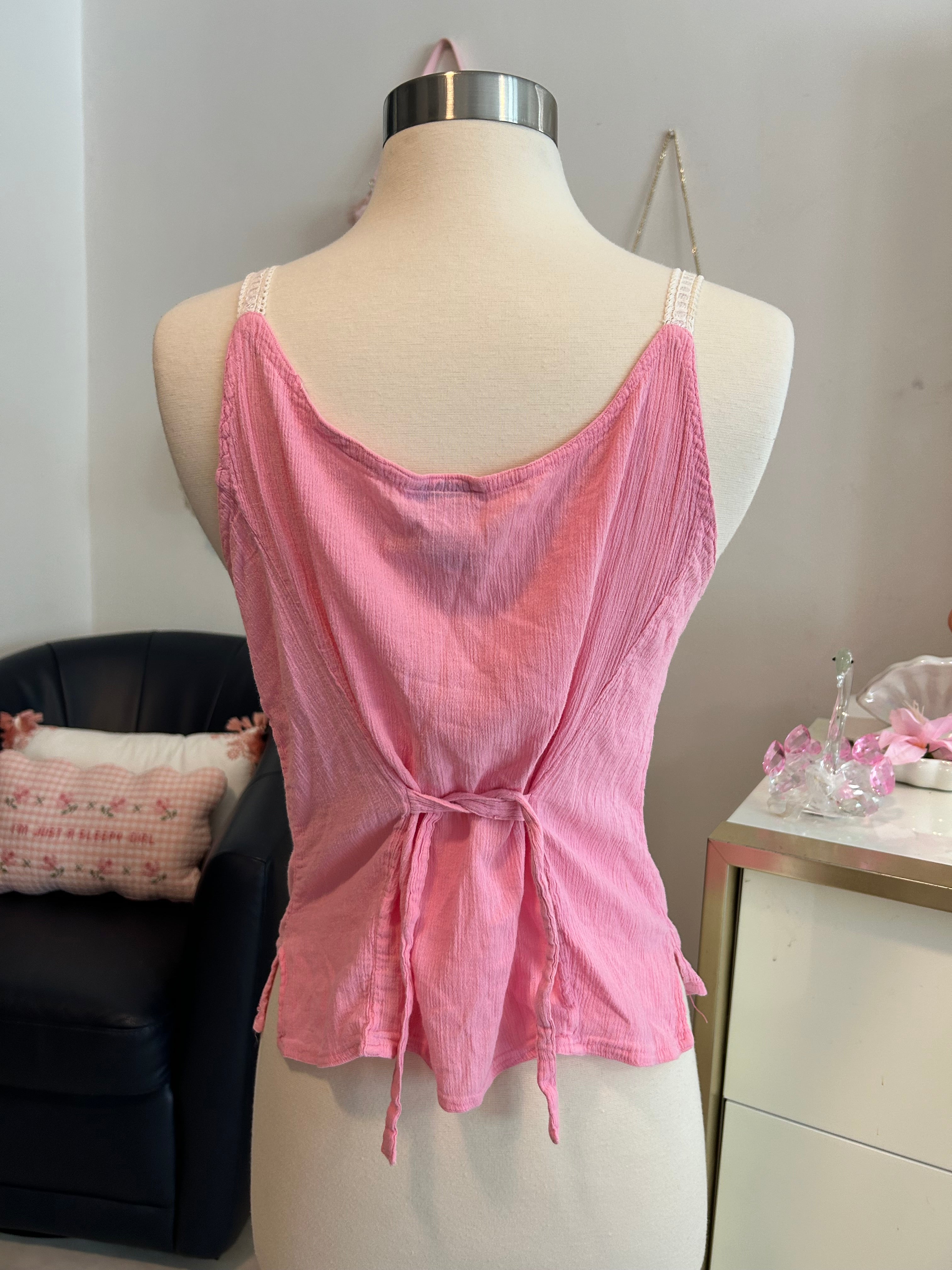 Embroidered Sequin Embroidered Tie Back Top-L