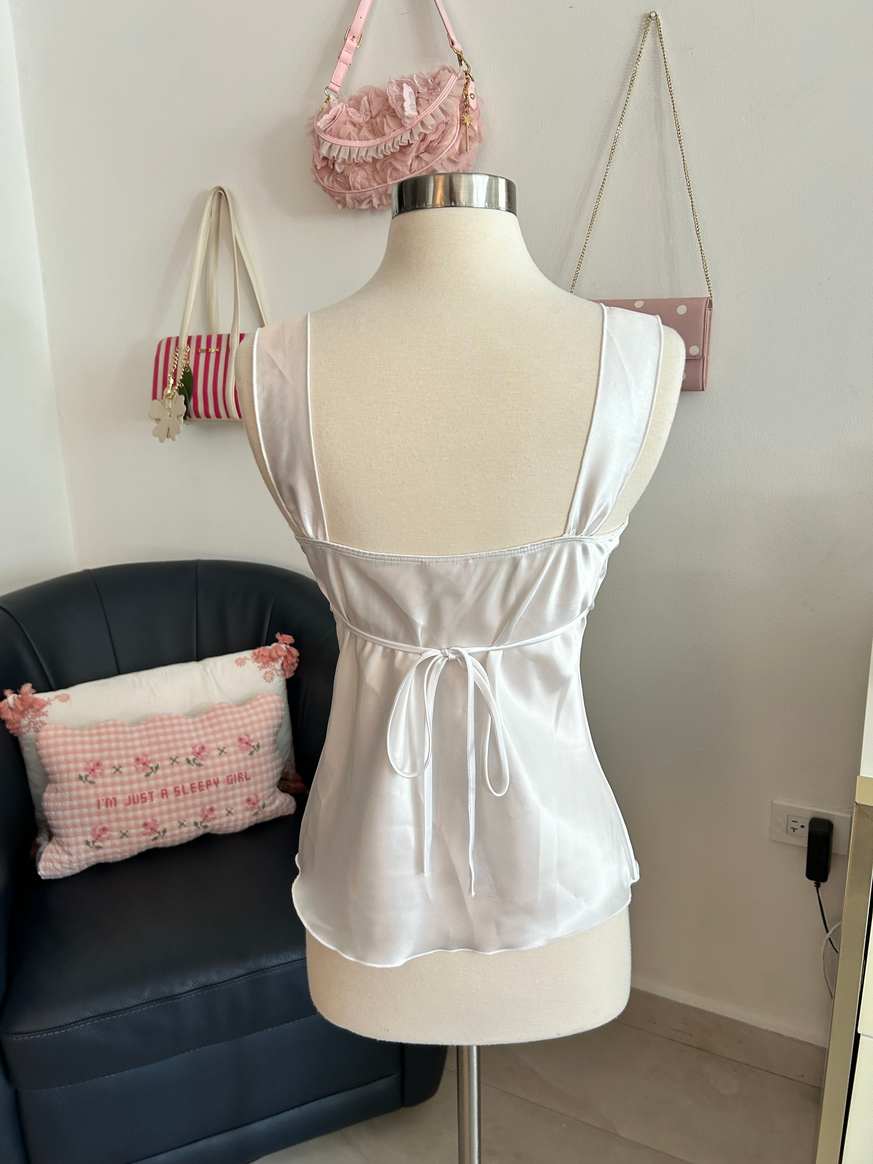 Vintage Poetry Sequin Lace Tie Back Top-S