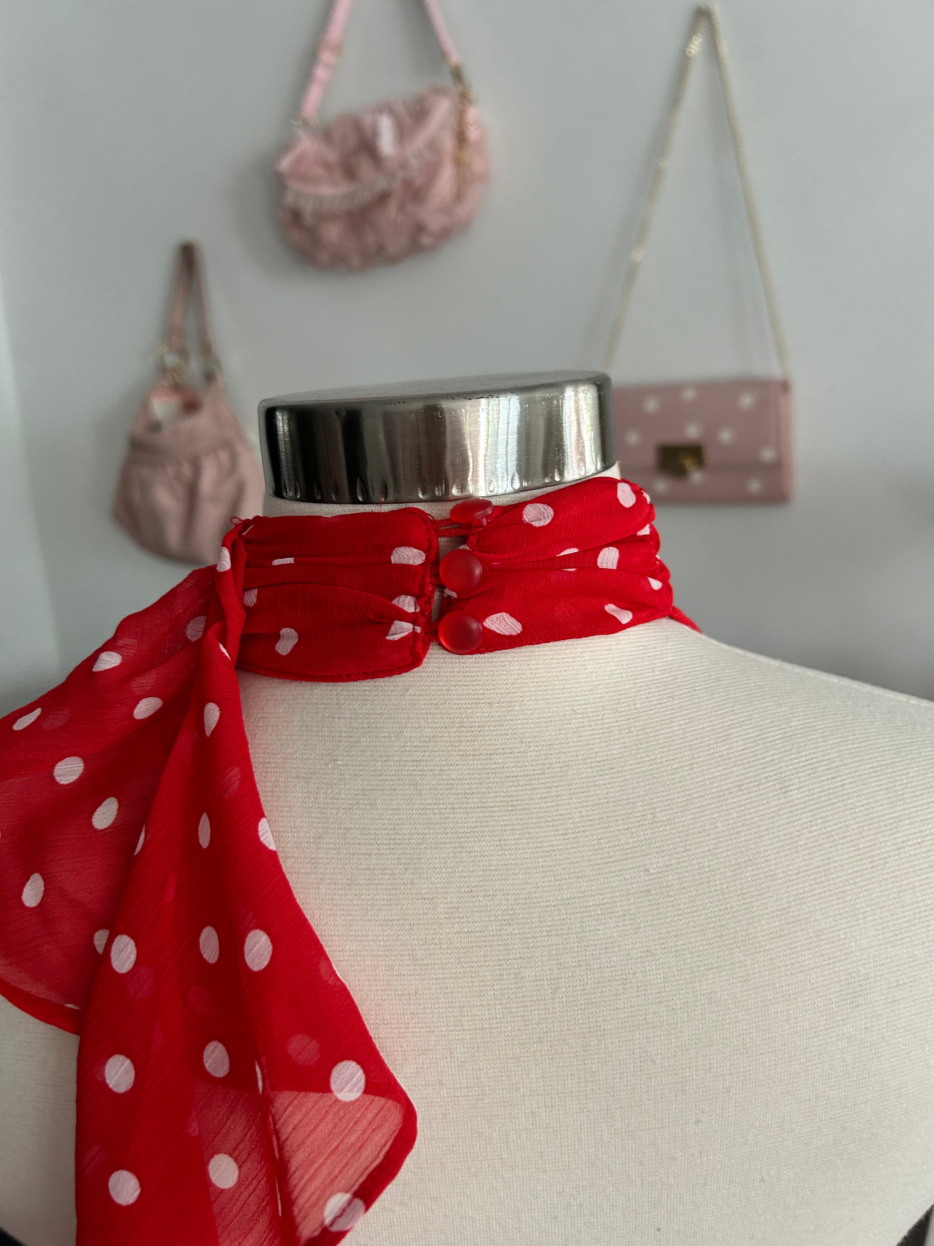 Red Polka Dot Neck Scarf Mini Dress-S
