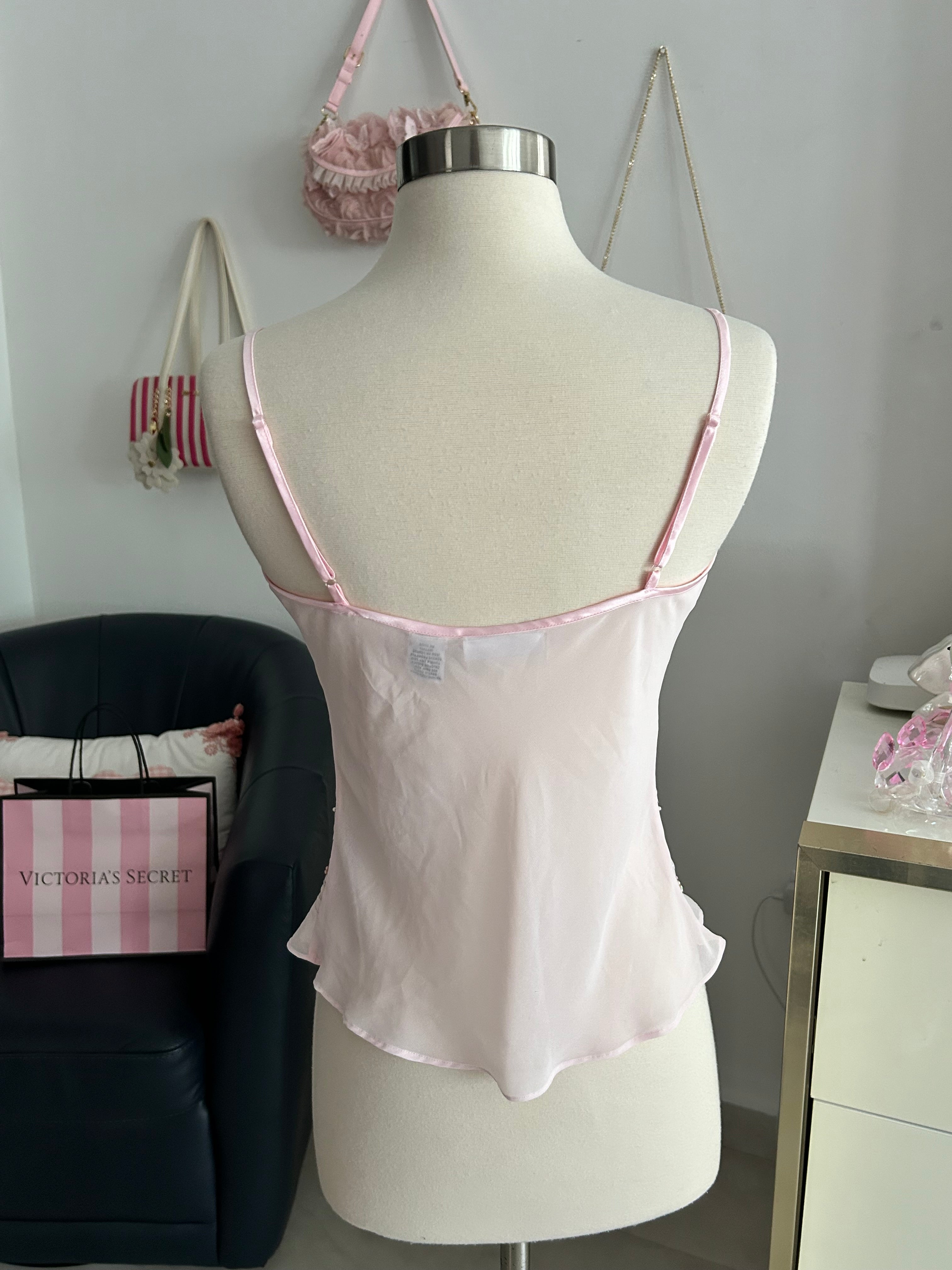 Vintage Beaded Baby Pink Top-S