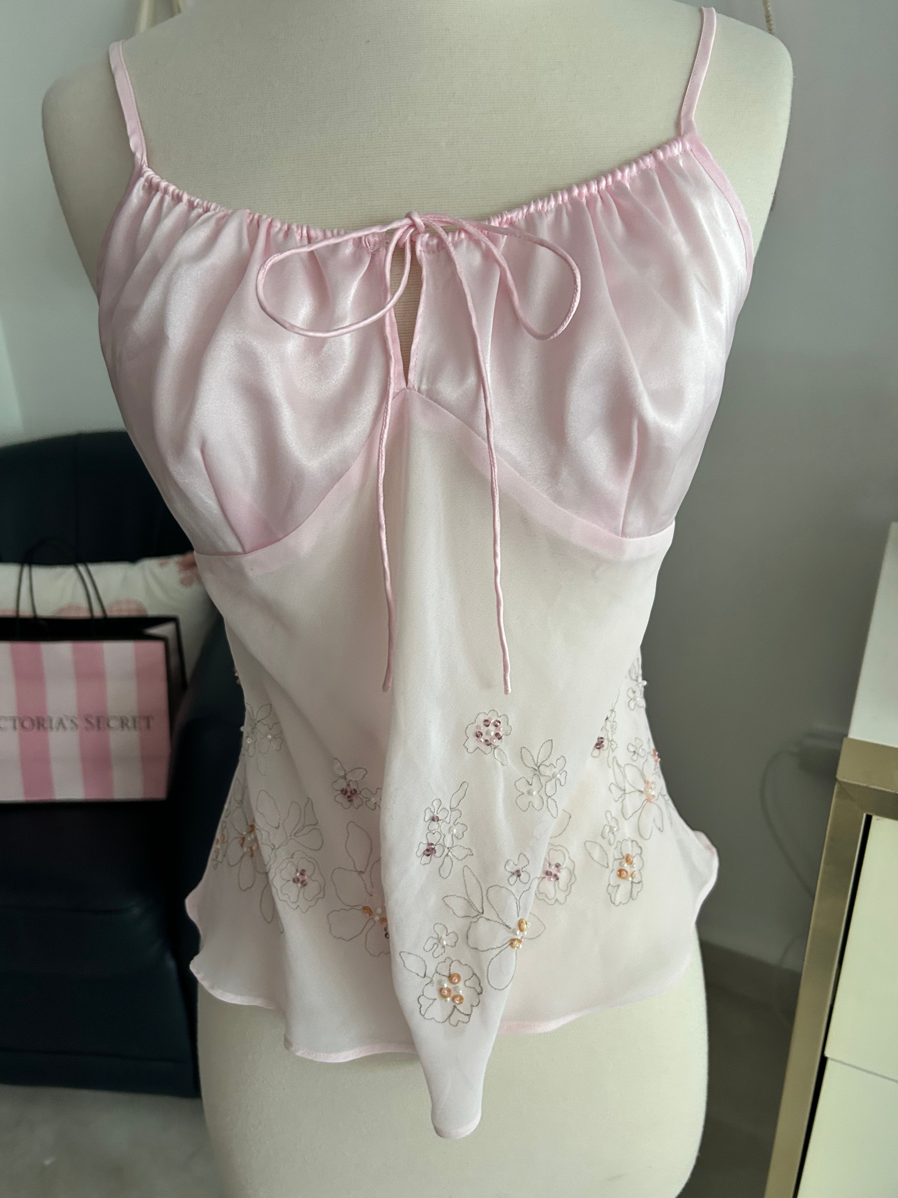 Vintage Beaded Baby Pink Top-S