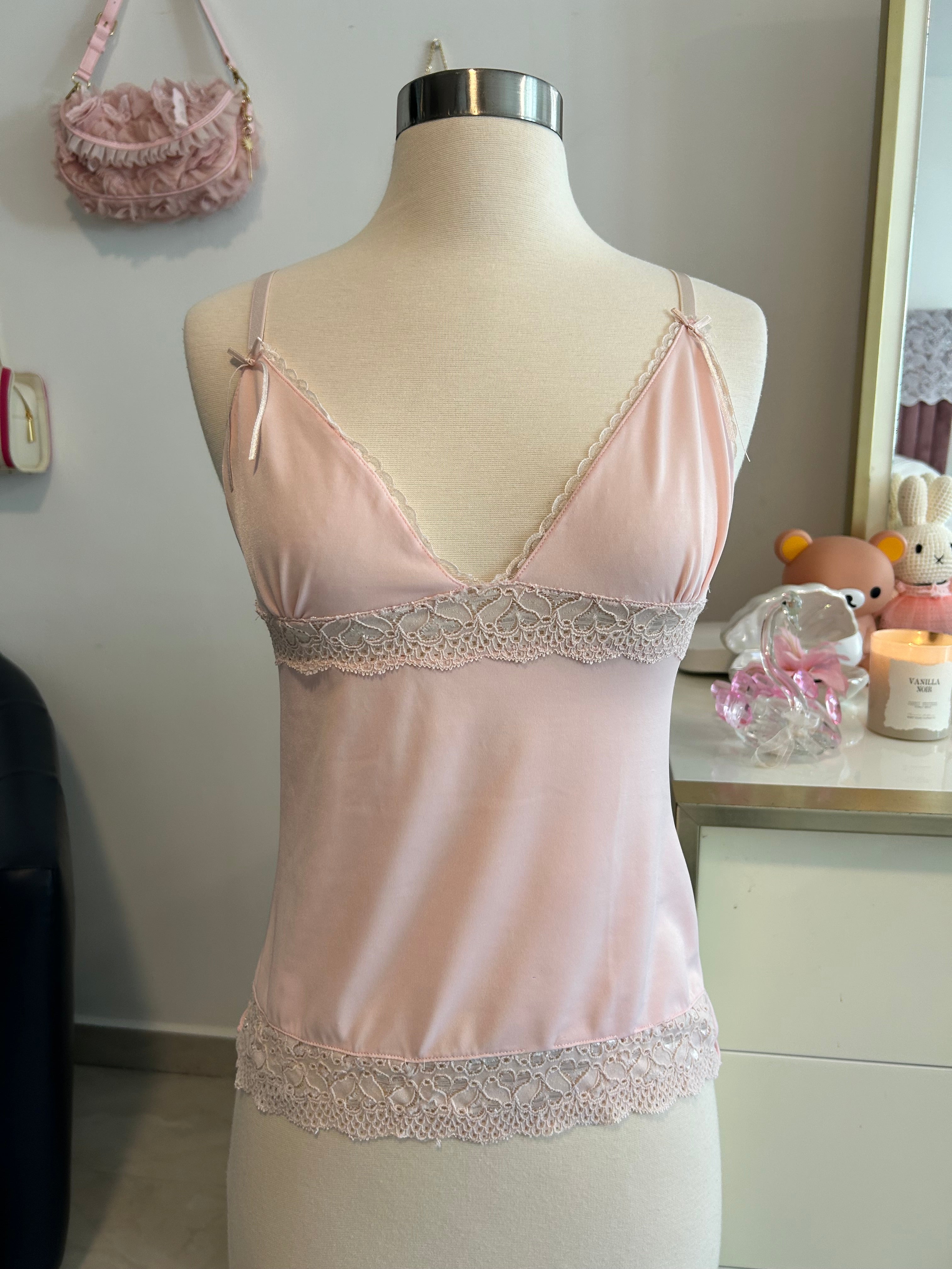 Y2K Baby Pink Lace Tank-M