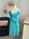 Turquoise Blue Floral Slip Dress-S