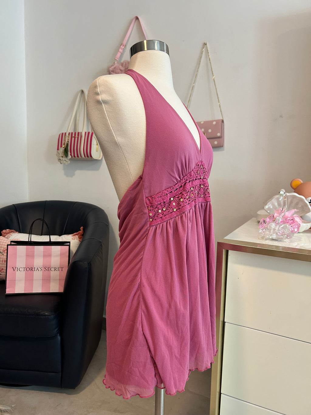 Sequin Embroidered Halter Top-L