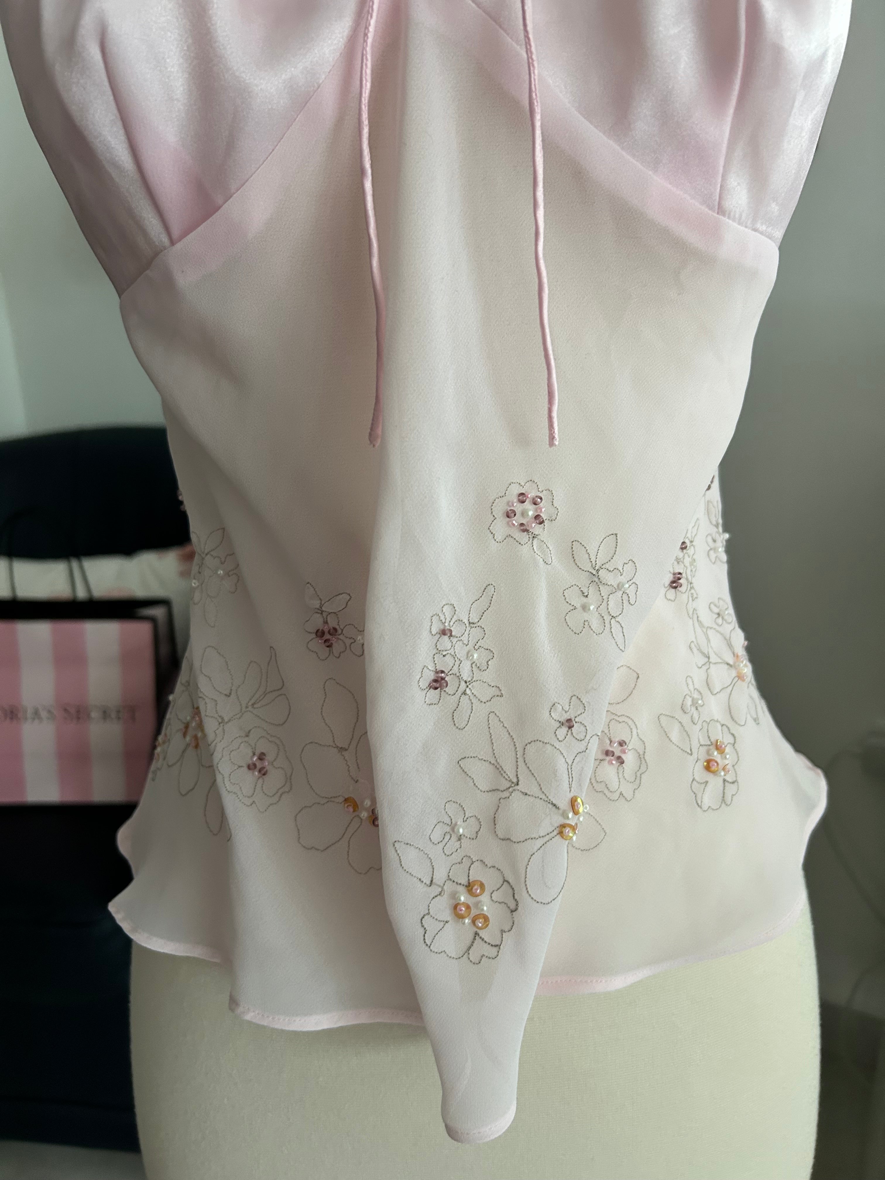 Vintage Beaded Baby Pink Top-S