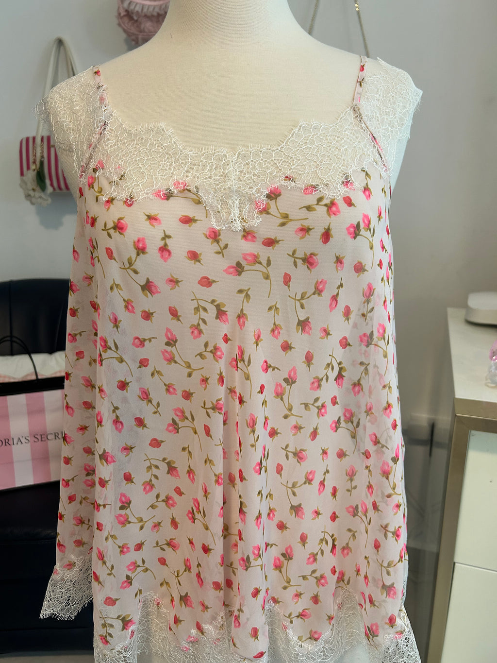 Victorias Secret Floral Lace Tie Back Top-S