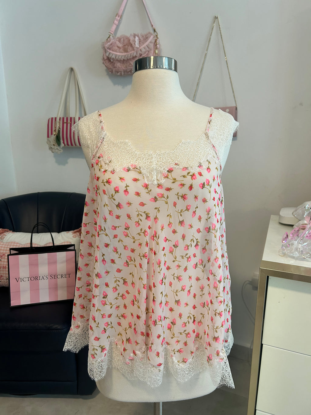 Victorias Secret Floral Lace Tie Back Top-S