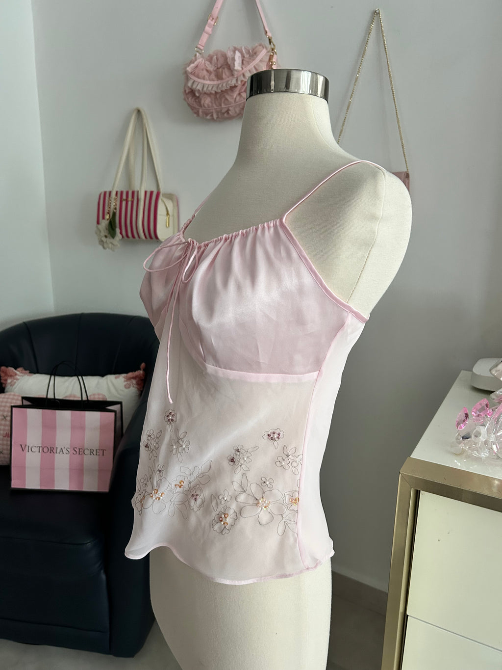 Vintage Beaded Baby Pink Top-S