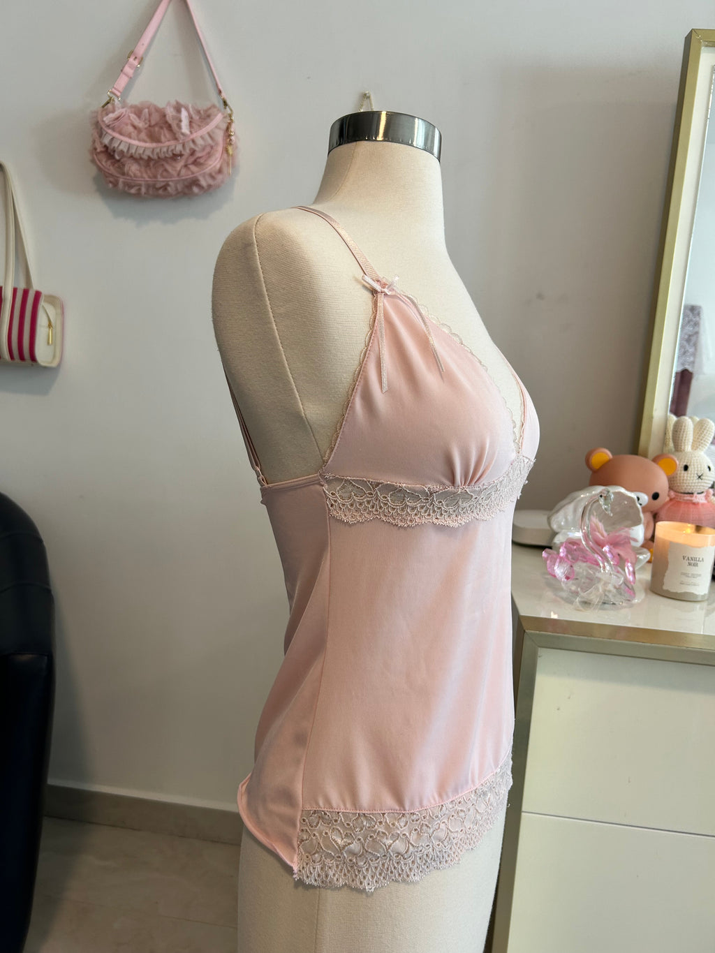 Y2K Baby Pink Lace Tank-M