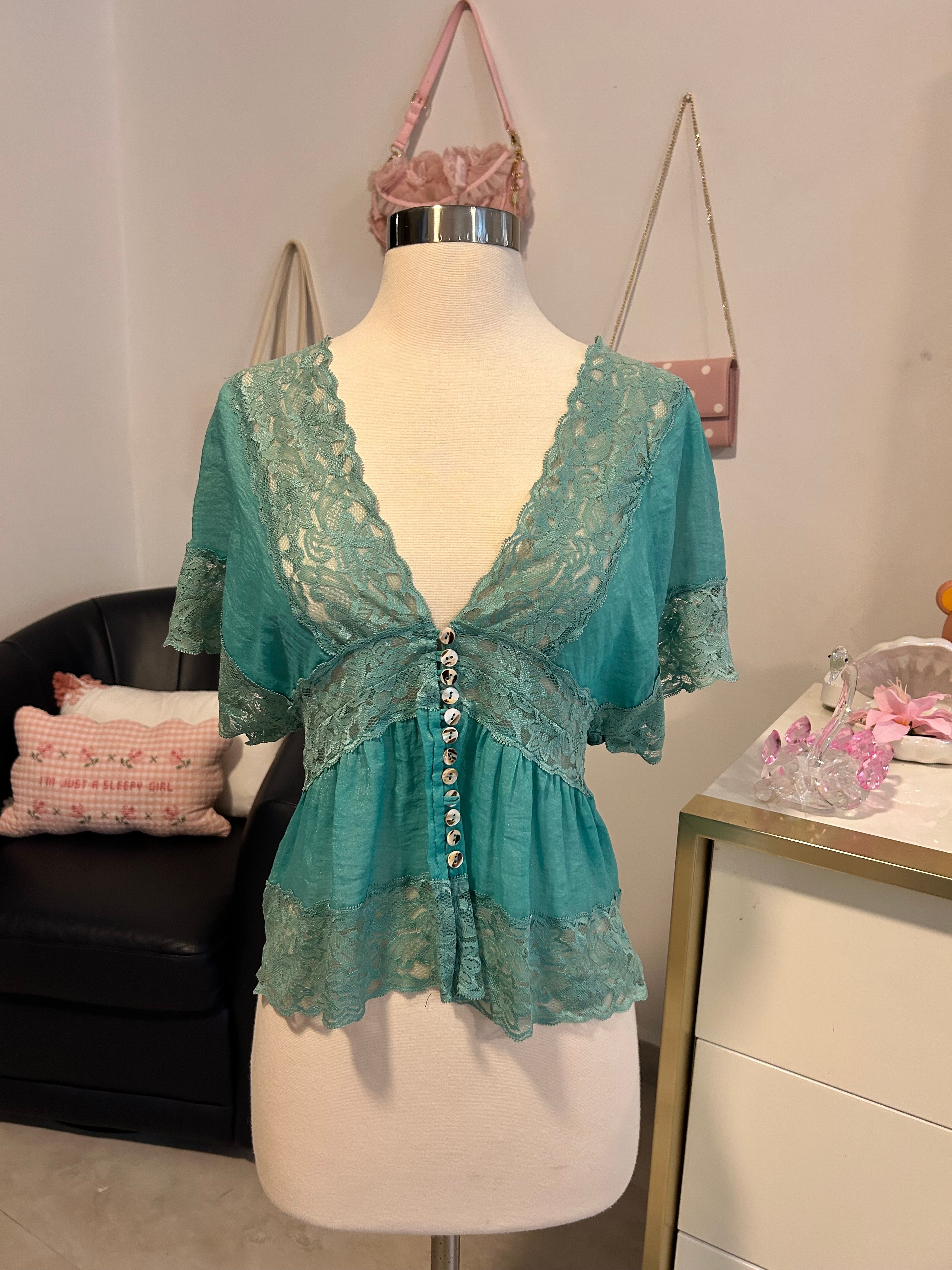 Poetry Teal Lace Blouse-S
