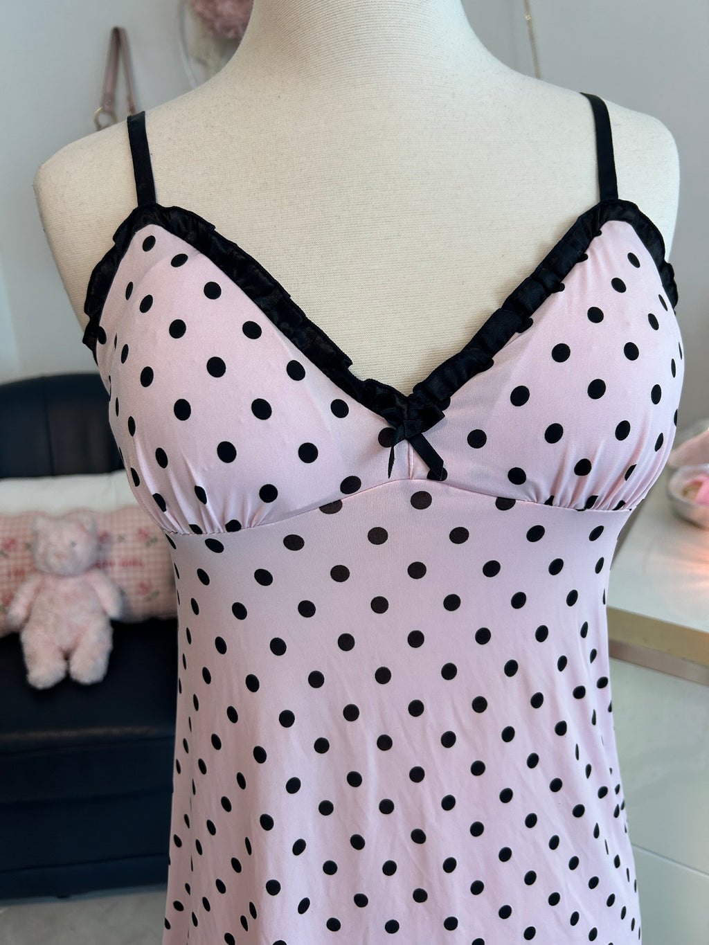 Jenni Intimates Pink Polka Dot Babydoll Dress-S