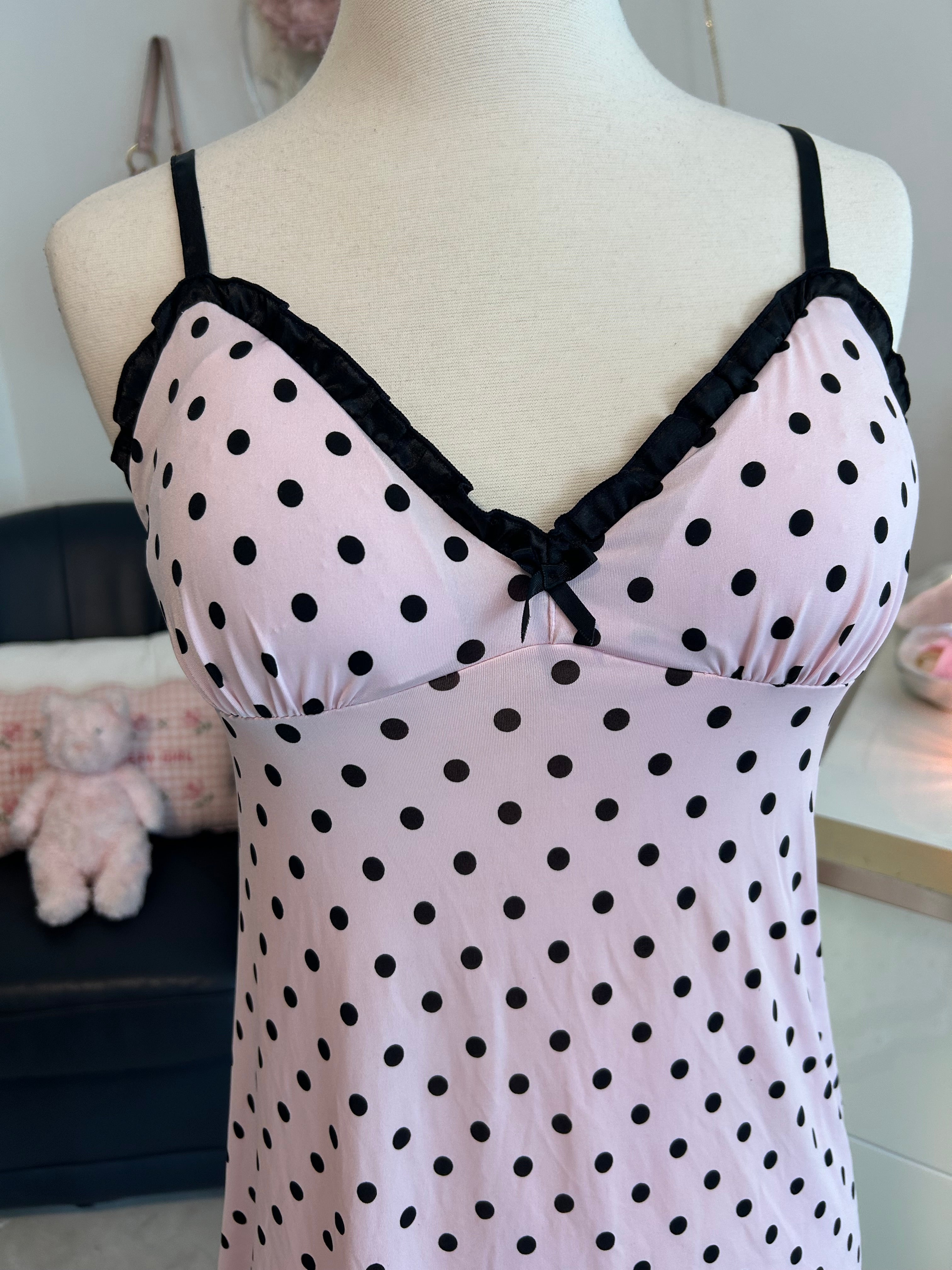 Jenni Intimates Pink Polka Dot Babydoll Dress-S