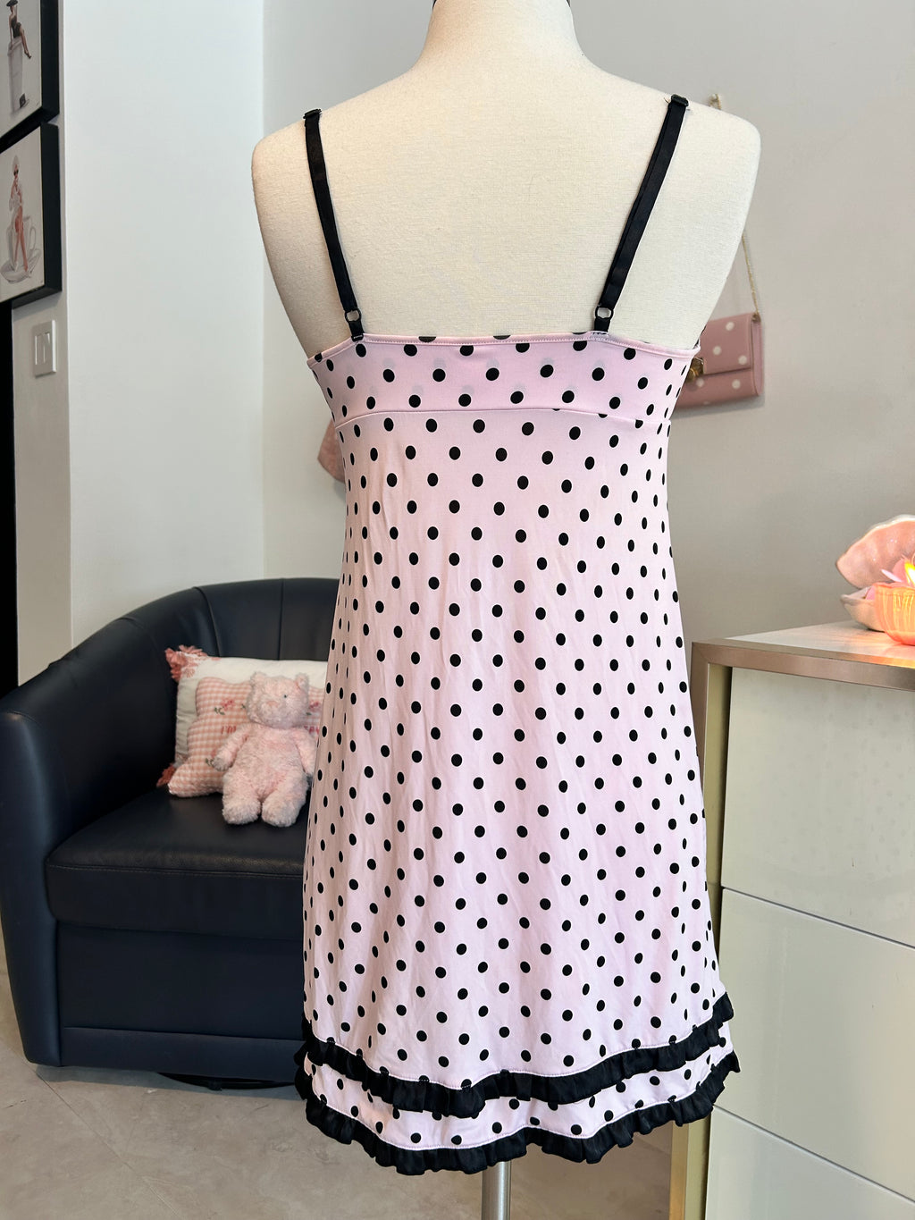Jenni Intimates Pink Polka Dot Babydoll Dress-S