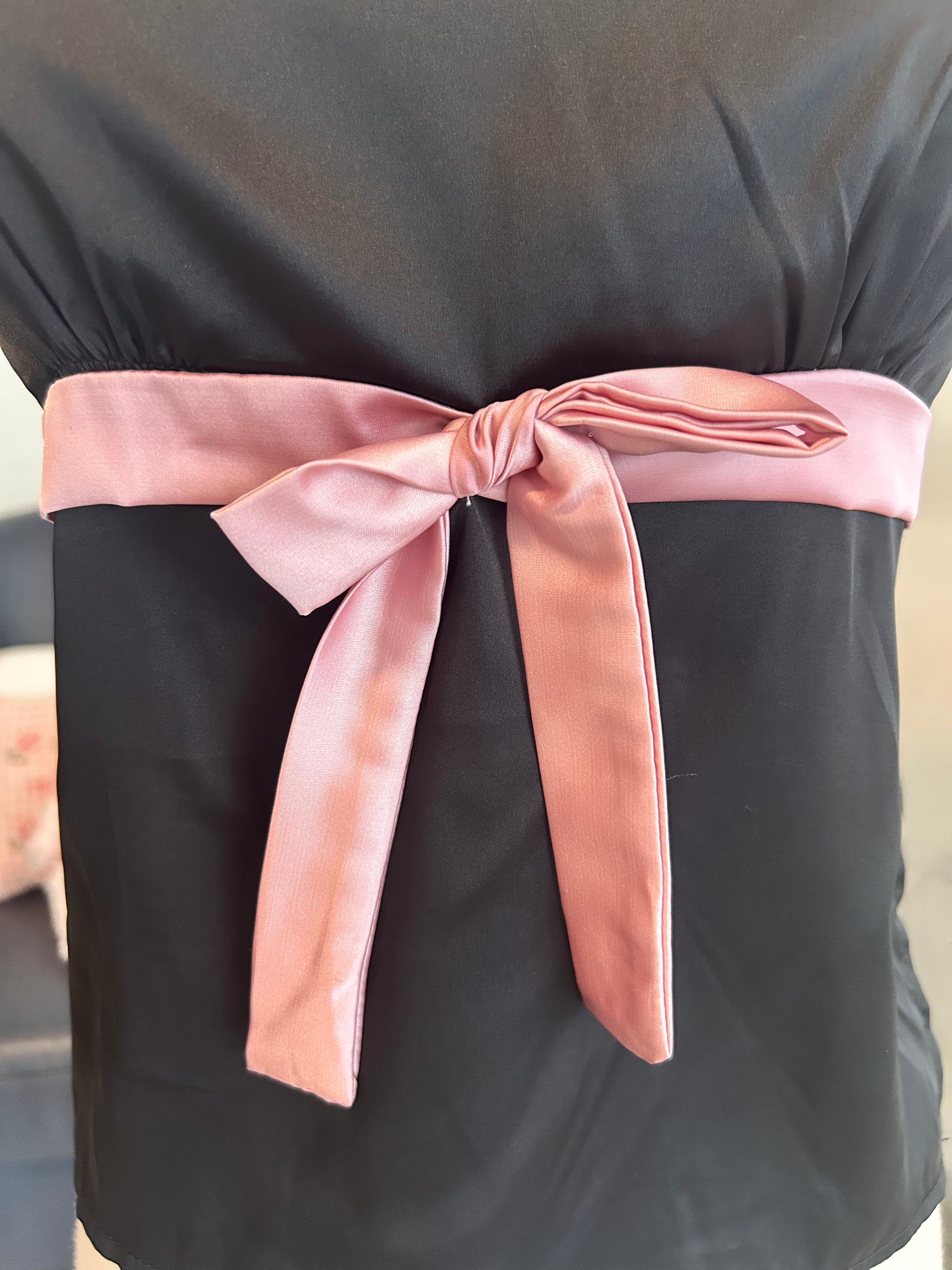 Satin Bow Tie Back Top-S