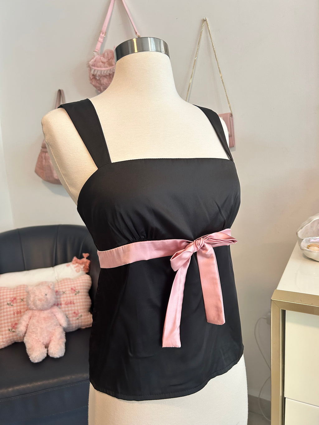 Satin Bow Tie Back Top-S